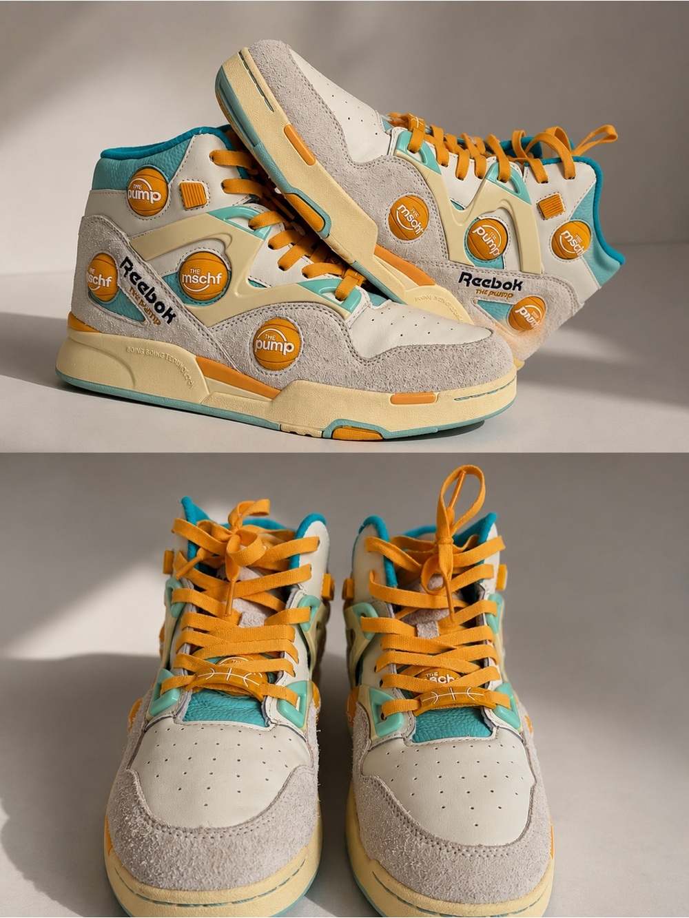 Reebok Kids High-Top Sneakers in Cream, Teal & Orange